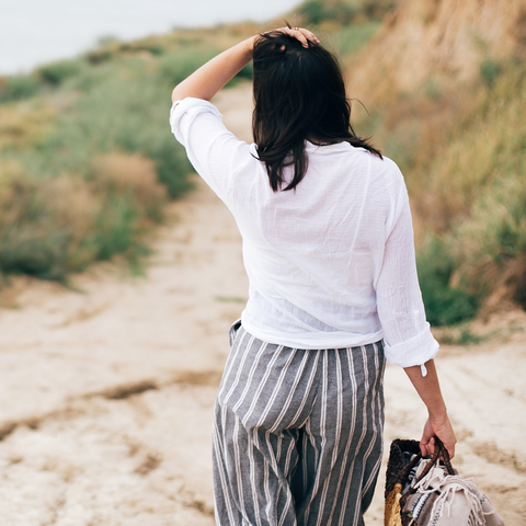 woman walking back shoot