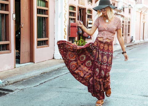 Woman walking with maxi skirt