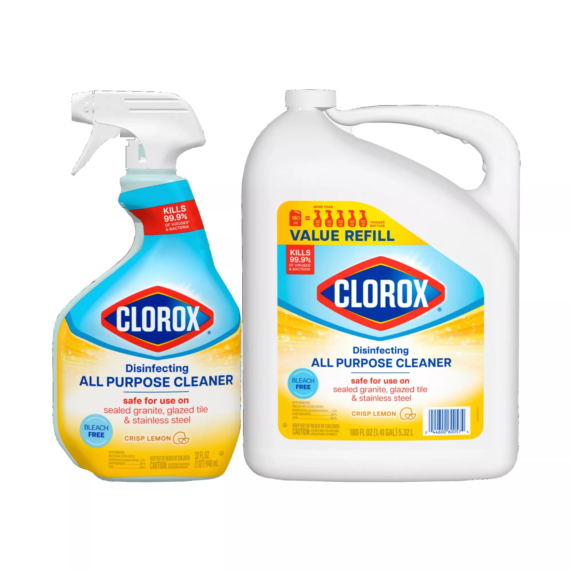 Clorox Disinfecting All Purpose Cleaner - Crisp Lemon, 32 oz. Spray & 180 oz. Refill