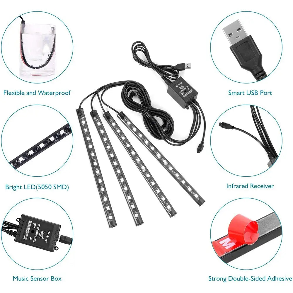 Neon LED Car Interior Light with Music Control Function