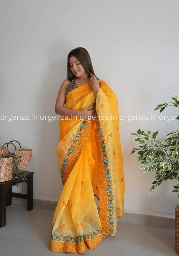 Shop the Hottest Yellow Organza Saree Online Now