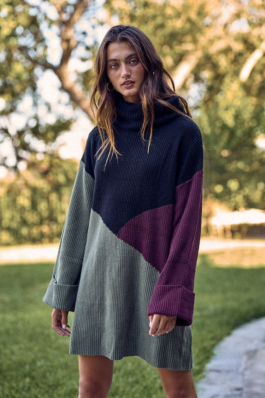 Color block deals sweater dresses