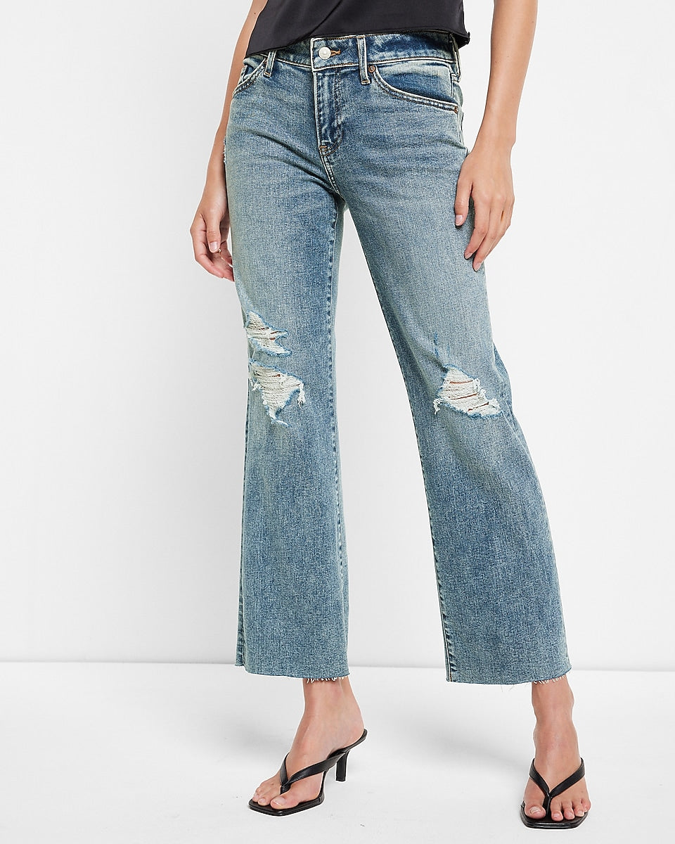 Express, High Waisted Medium Wash Wide Leg Jeans in Medium Wash