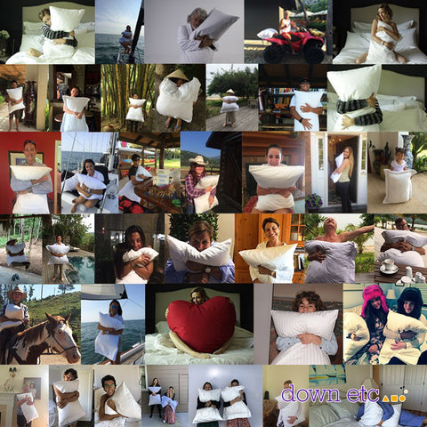 collage of people hugging pillows