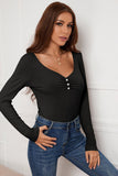 v neck ruched button top
