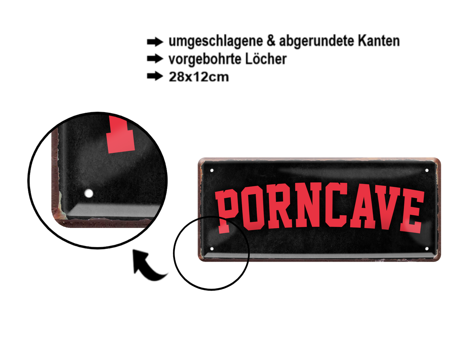 Porncaves - Blechschild ''Porncave'' 28x12cm â€“ Schilderstore24