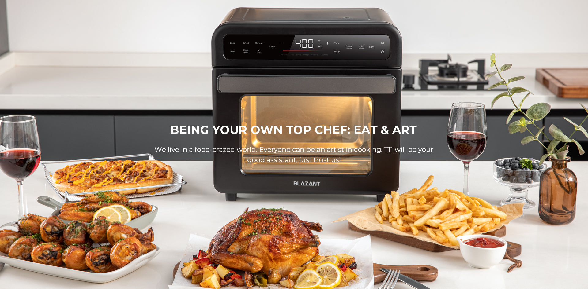 CICIKIKI AO1201X4 20 Quart Air Fryer Toaster Oven Combo, Black