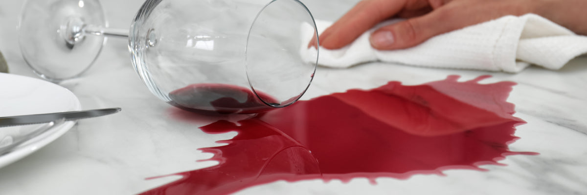 wine spilled on quartz countertop