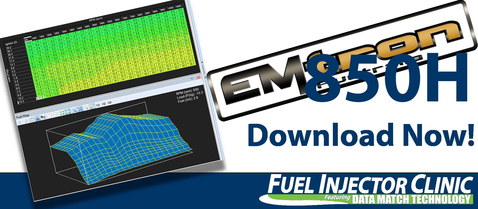 Emtron Data for our 850cc/min Injector