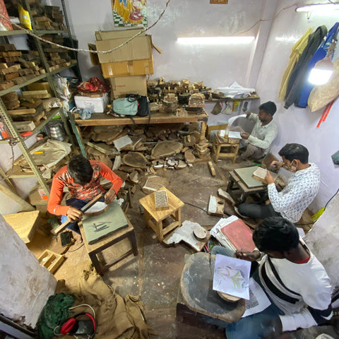 Several artisans working together in harmony at Sanganer, Jaipur