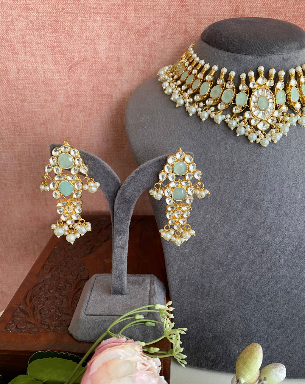 Mint Kundan bridal necklace set – Masayaa