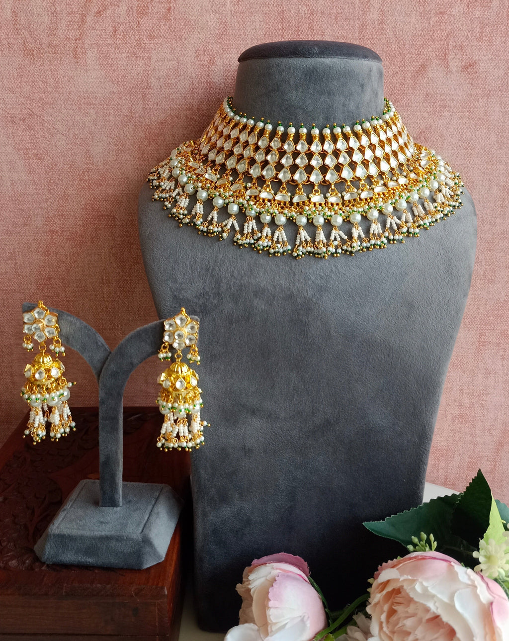 Kundan bridal choker and necklace set – Masayaa