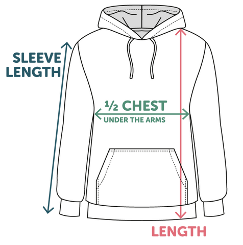 measurements for the unisex hoodie designed by MooksGooo