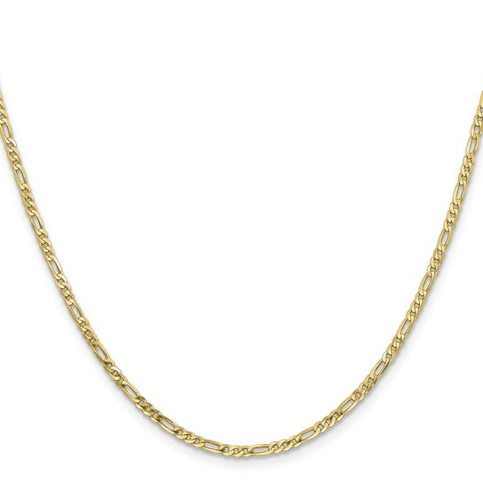 10KT YELLOW GOLD 2.2MM FLAT FIGARO CHAIN NECKLACE - 6 LENGTHS 16 Inch ...