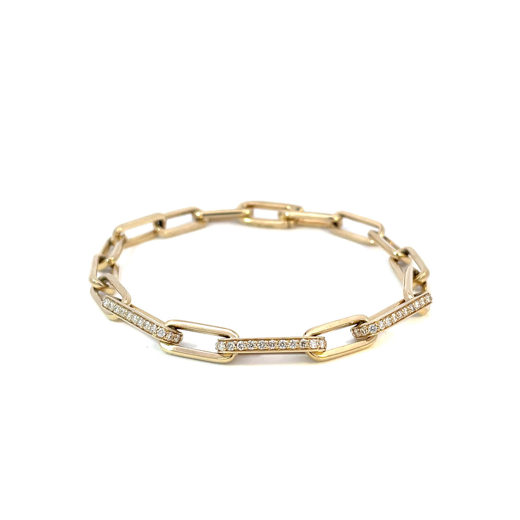 14 KARAT YELLOW GOLD 0.84 CARAT ROUND DIAMOND PAPERCLIP BRACELET 7.25