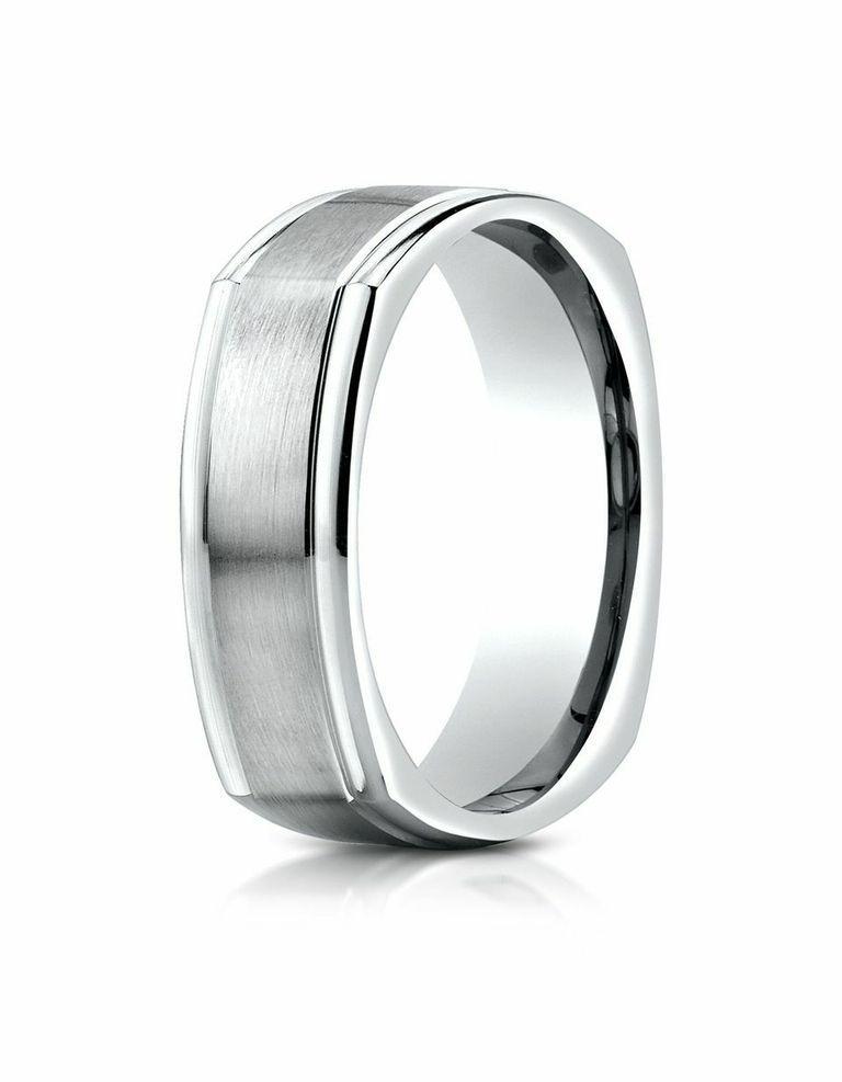 Women's 14KT White Gold 7MM 4 SIDED SATIN FINISH WEDDING BAND 4,4.5,5,5 ...