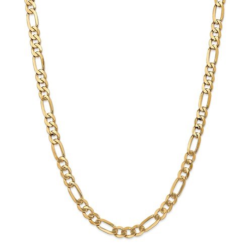 14KT YELLOW GOLD 4MM CONCAVE OPEN FIGARO CHAIN NECKLACE - 5