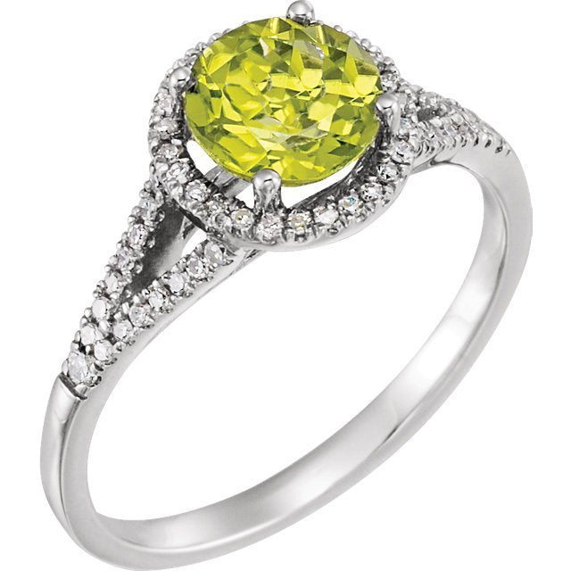 14KT WHITE GOLD 1 1/4CT PERIDOT & 1/6 CTW DIAMOND HALO RING