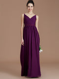 A-Line/Princess V-neck Sleeveless Ruched Floor-Length Chiffon Bridesmaid Dresses LAS2022657