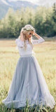 Lace Tulle 3/4 Sleeves A Line Formal Long Bridesmaid prom Dresses for