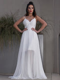 A-Line/Princess Applique Chiffon V-neck Sleeveless Sweep/Brush Train Wedding Dresses LAS2022901