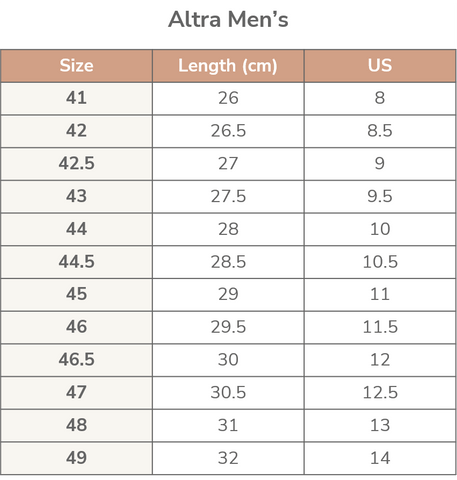 Size Charts – Barefoot Shoes Australia