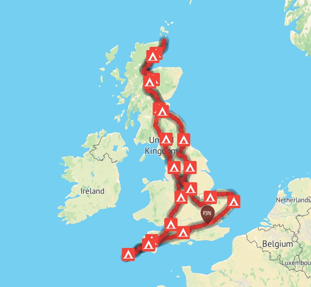 Map of Chris' cycle round the UK 