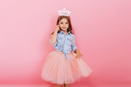 Girl dressed as a princess in pink and blue