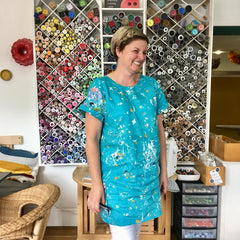 Maxine Hale in her Stevie dress made with nani IRO linen 