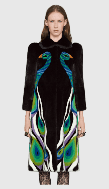 Peacock Intarsia Mink Fur Coat by Gucci