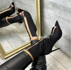 PVC Patchwotk Thin Heel Short Boots - Your Beauty Matters