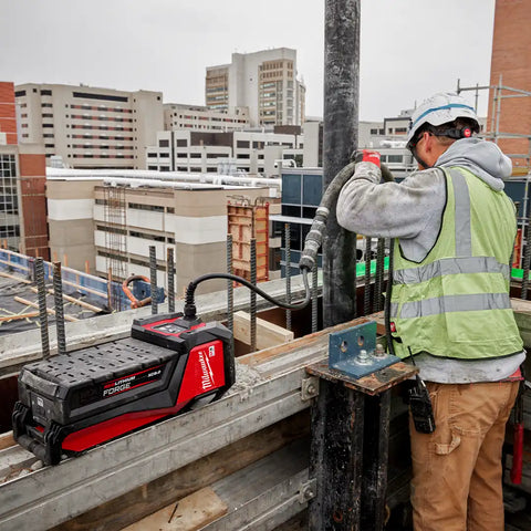 The MX FUEL™ High Cycle Concrete Vibrator, a key product in Milwaukee Tool's MX FUEL™ Equipment System Expansion, is a robust tool designed for concrete consolidation. It features wireless remote control for ease of operation, and its design eliminates the need for high-cycle generators. This tool provides impressive run-time and efficiency, catering to the demanding needs of construction professionals. The availability of the MX FUEL™ High Cycle Concrete Vibrator is set for Q2 2024.