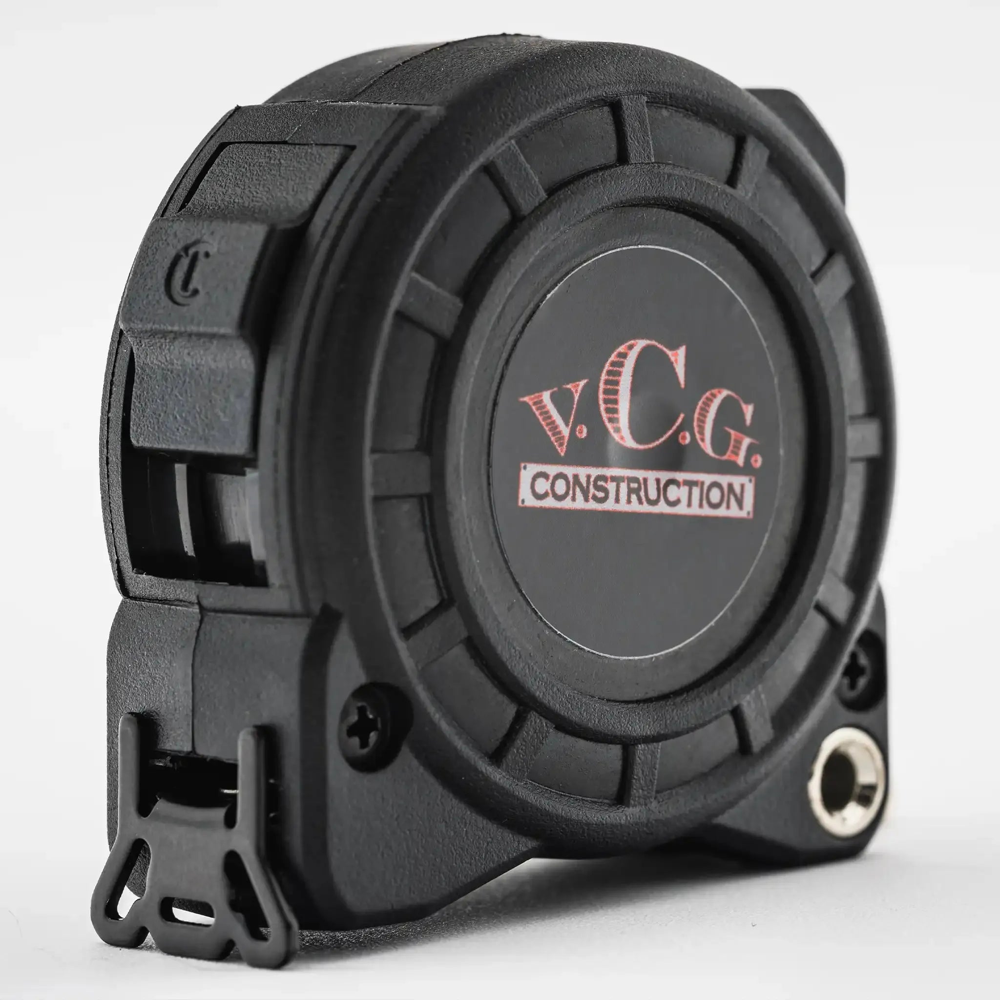 1/2in x 8' Shockforce Nite Eye Tape Measure Key Chain with VCG Construction Logo – Compact Precision at Your Fingertips