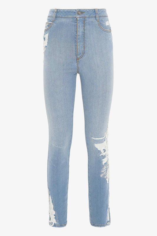 Slim-fit rebrodé lace jeans