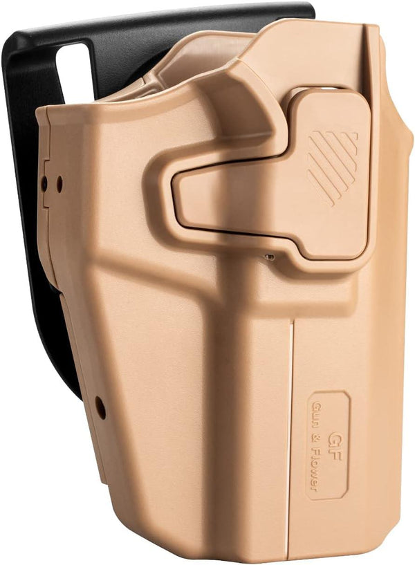 Tan Polymer Universal Level II Index Finger Release with Red Dot Sight Optics Cut, OWB Paddle Holster, Right Hand | Gun & Flower