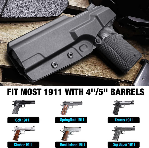 1911 5'' and 4'' Barrels Holsters, IWB Concealed Carry Holster for Colt 1911 / Elite Force 1911 / Kimber 1911 / Rock Island Armory 1911 / Springfield 1911 & More, Right Hand | Gun & Flower