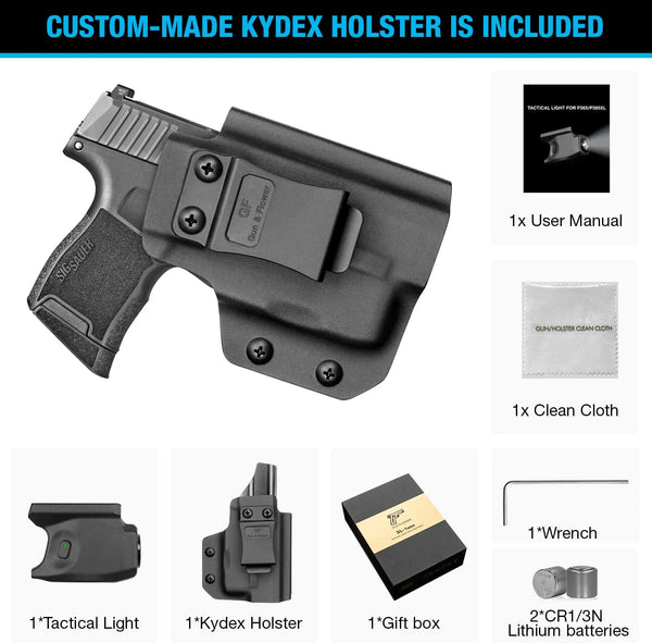 Mini Tactical Gun Light with Kydex Holster Combo for Sig Sauer P365/ P365 SAS / P365 Micro