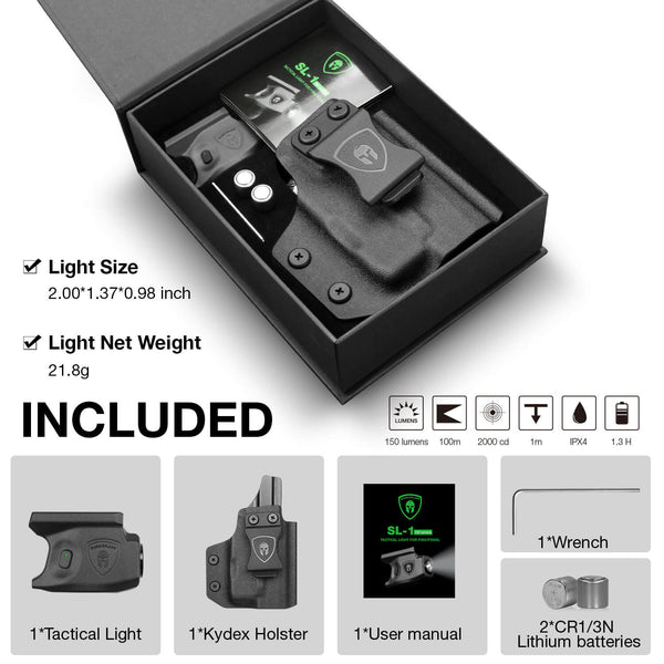 Mini Gun Light Tailored Fits: Sig Sauer P365 / P365X / P365 XL Pistol, 150 Lumens Sig P365 Handgun Light, Rail Mount LED Tactical Flashlight SL-1