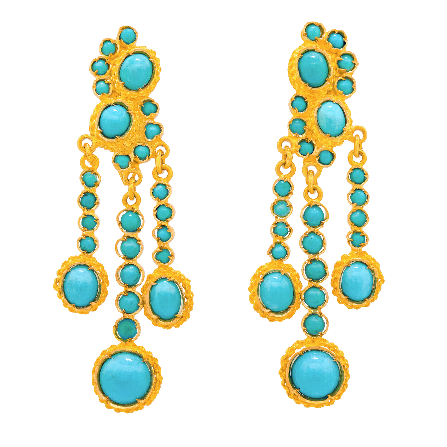 #24929 - Sixties Bohemian Turquoise and Gold Chandelier Earrings