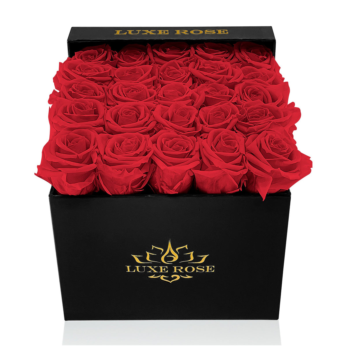 Luxe Rose Preserved Roses Small Box | Red Flowers Black