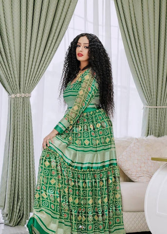 Hot Pink And Green Habesha Chiffon – ArifTibeb