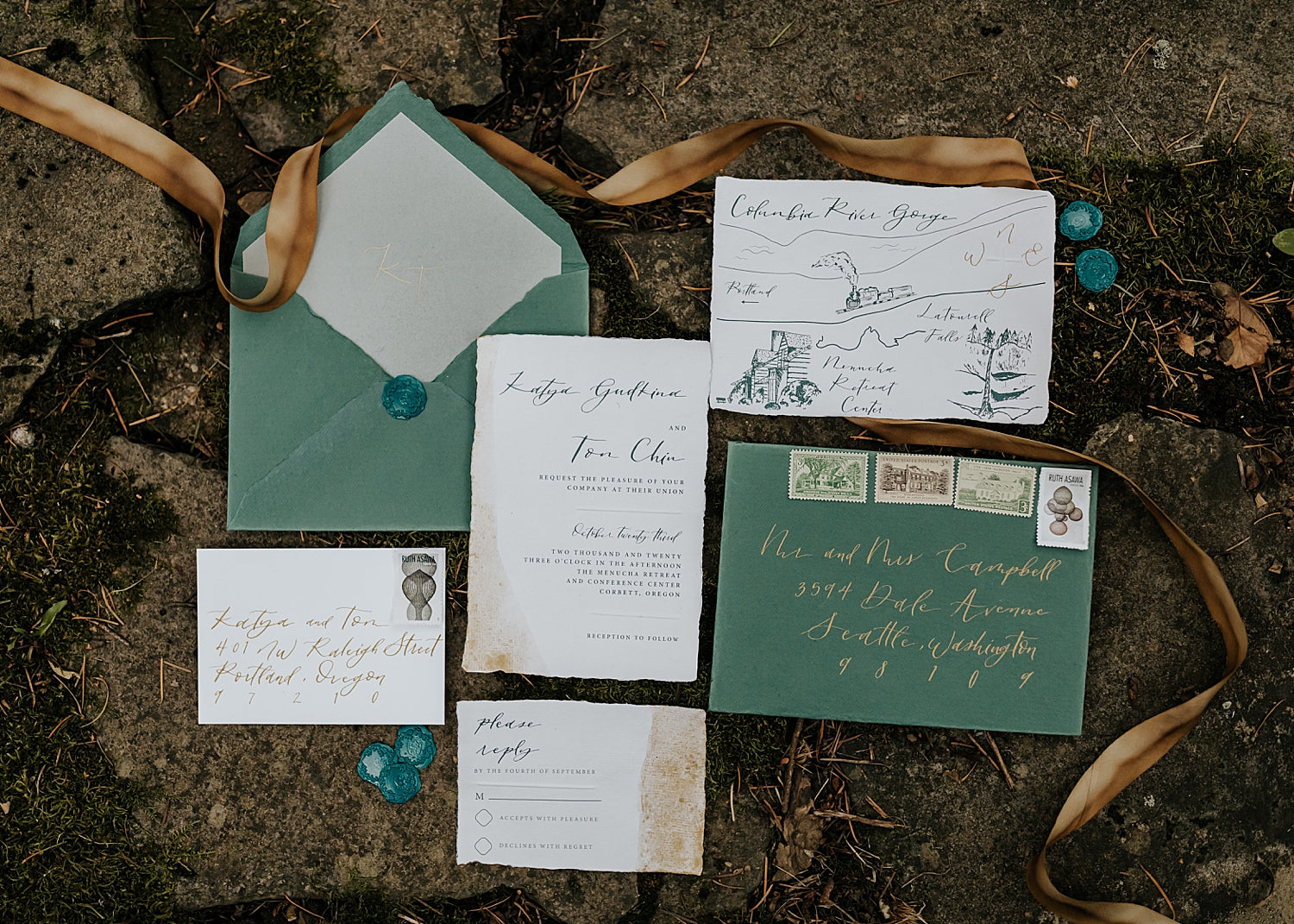 sage wedding invitation suite