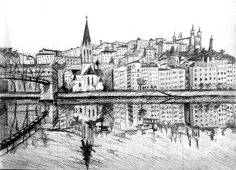 Harriet Lawless artist sketch of Lyon, France for custom commissioned oil painting