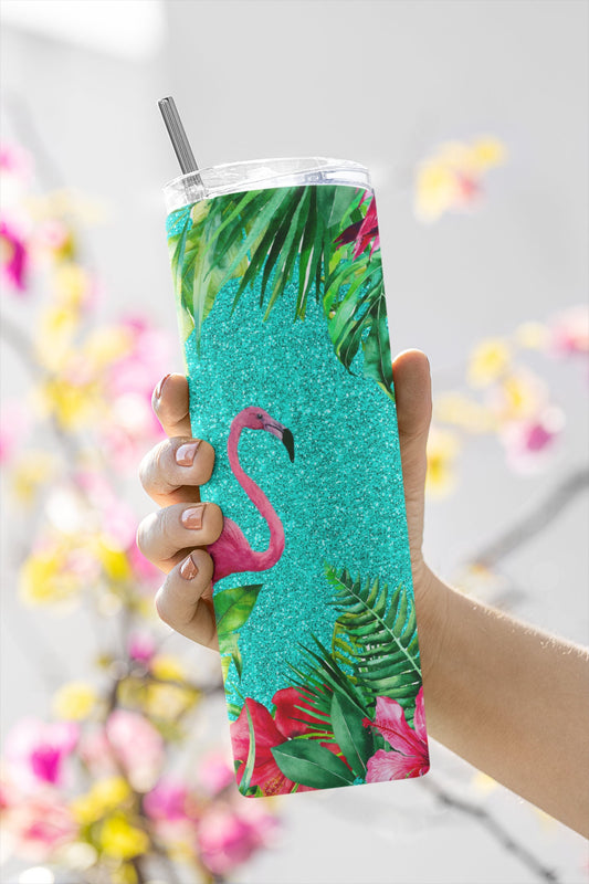 Flamingo Tropical Tumbler 20 oz skinny Stainless Steel coffee Thermos