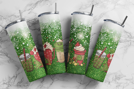 Grinchmas ,Starbucks, The Grinch, 20oz Skinny Tumbler Custom Drinkware  w/straw