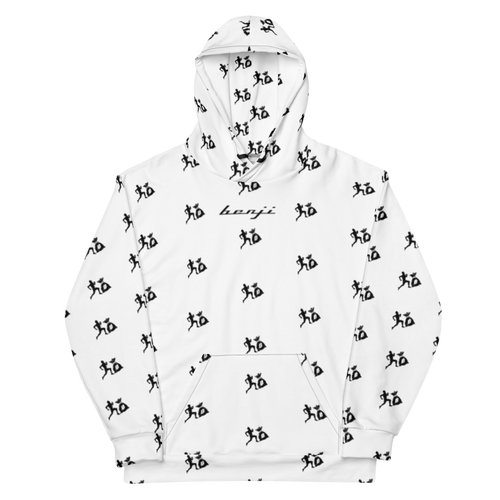 "Run It Up Stacked Benji" White (Black logo) Hoodie