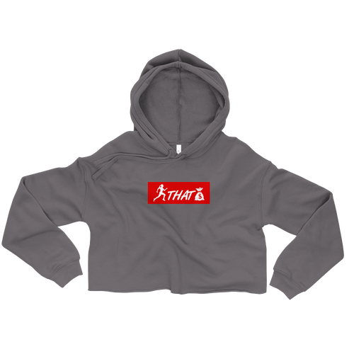 "W. Sup. Chase That bag" Storm Grey (Red logo) Crop Hoodie