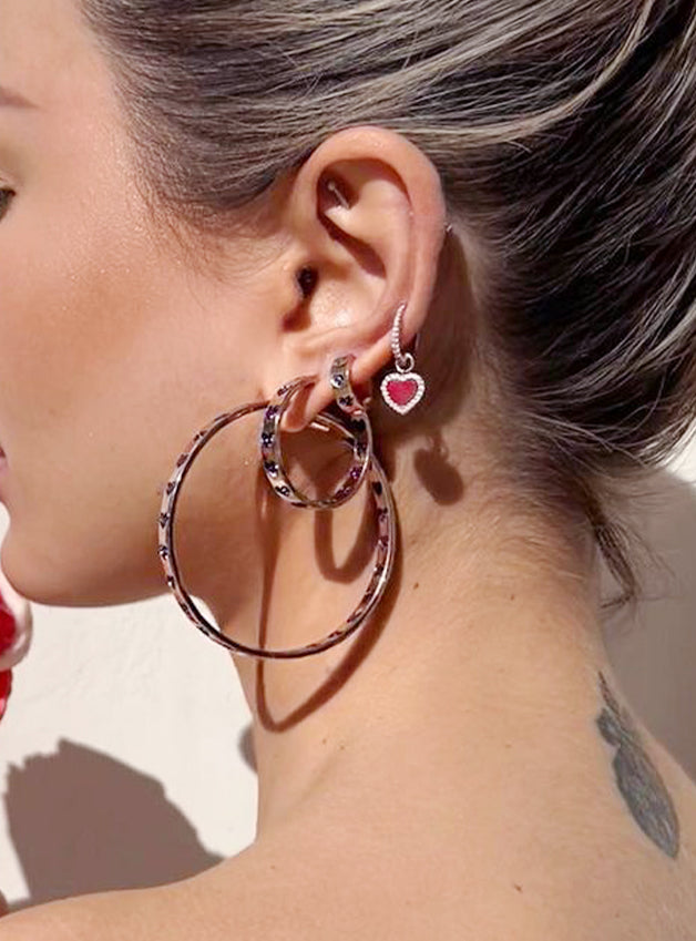 Chunky Hoop Earrings with Red Hearts