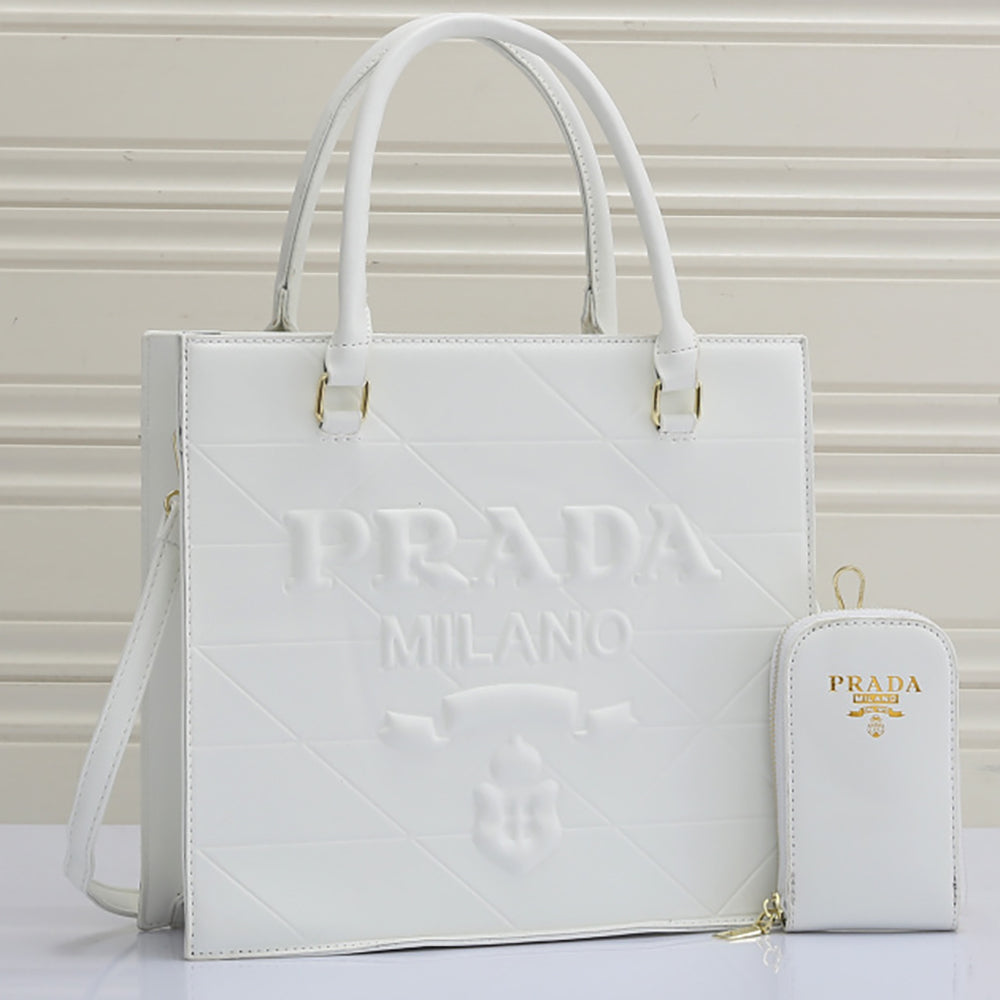 PRADA Solid Letter Logo Women's Two Piece Handbag Shoulder Bag