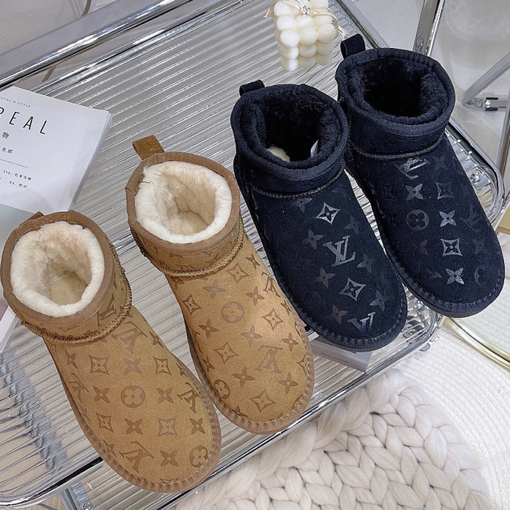 LV Louis vuitton UGG letter printed plush boots for women men's low top boots Shoes